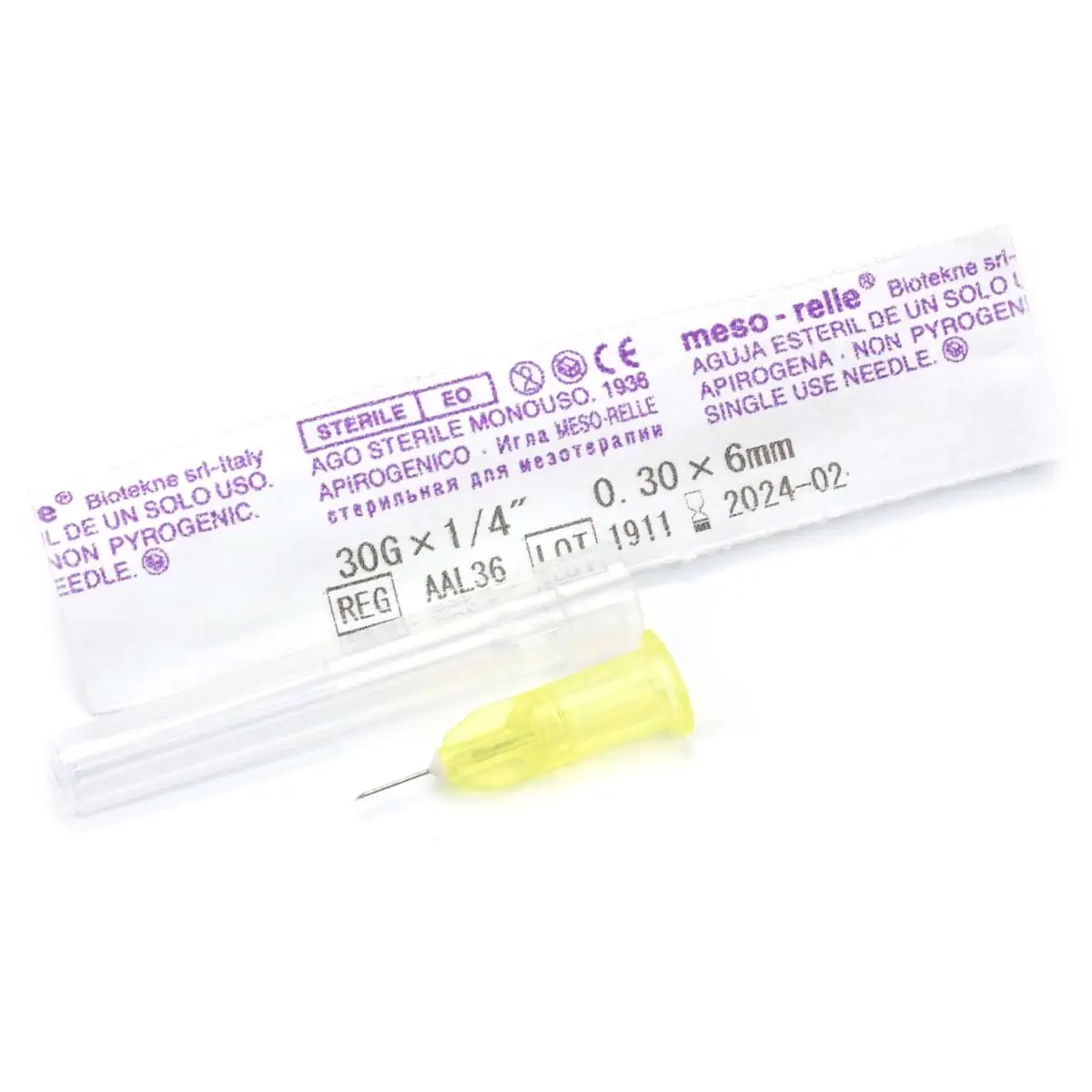 Иглы для мезотерапии и микроинъекций "Meso-relle" 30G 0,3 х 6 мм, 1 шт