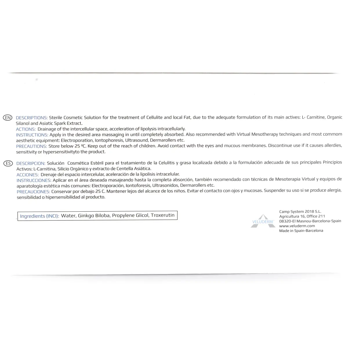 Veluderm (Велюдерм) Ginkgo Rutine, гинкго билоба, рутин (отеки, пигментации, целлюлит), 5 мл