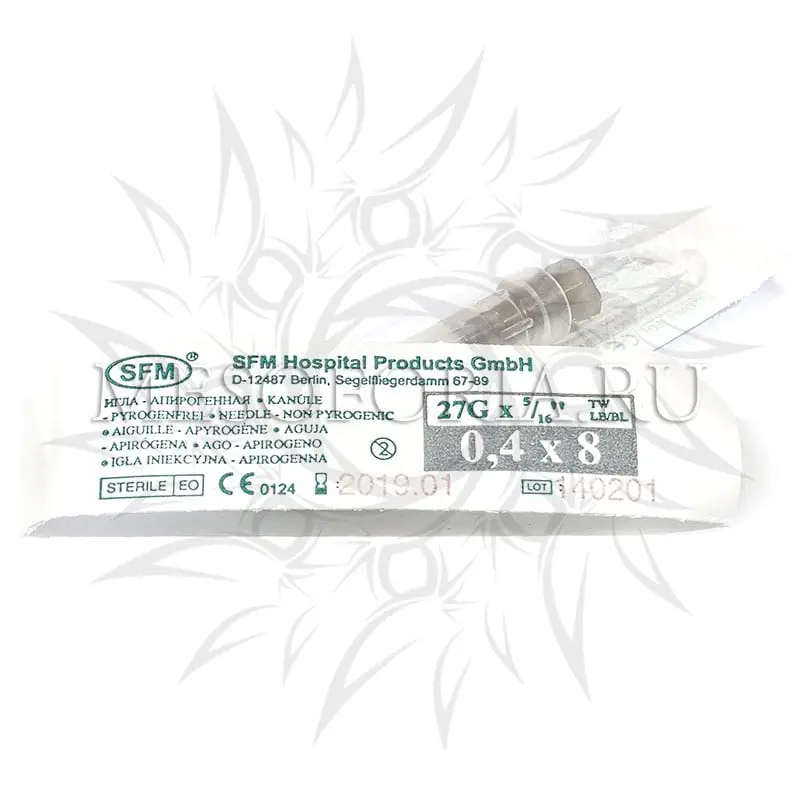 Игла одноразовая инъекционная стерильная 27G (0,4 х 8 мм), SFM (СФМ), 1 шт
