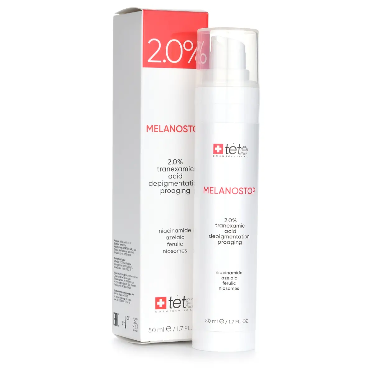 Депигментирующий крем с 2% транексамовой кислотой / Melanostop Tranexamic Cream 2%, Tete Cosmeceutical - 50 мл