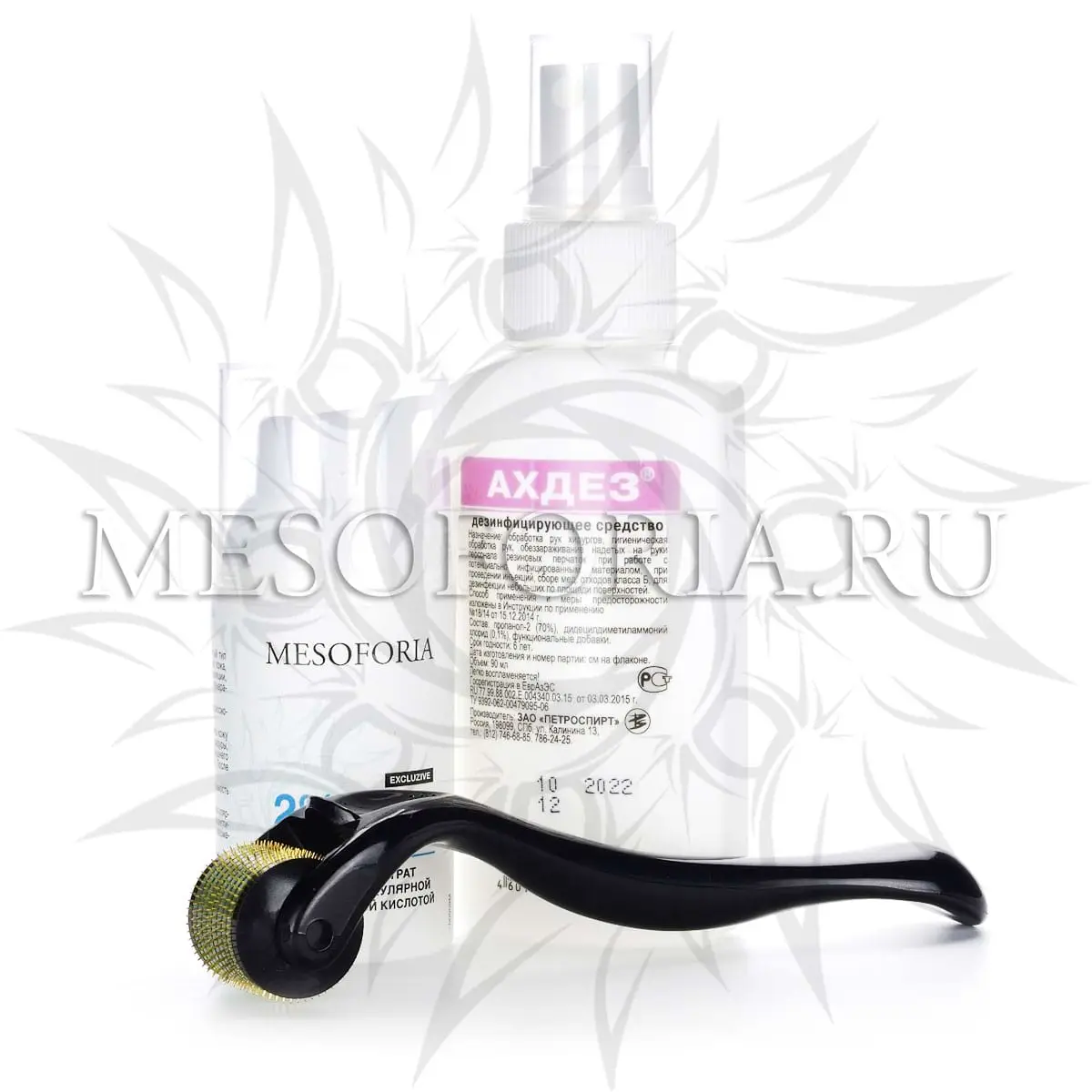 Набор с мезороллером для лица Dermaroller Dr Mezo (мощный лифтинг, морщины, увлажнение), 2% гель-концентрат с низкомолекулярной гиалуроновой кислотой, 30 мл и средством дезинфекции - 0,5 мм